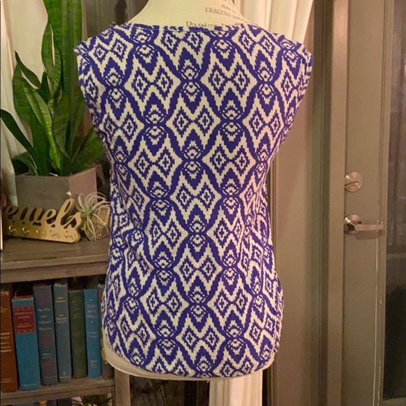 CYNTHIA ROWLEY blue/white top sleeveless blouse S​ - Picture 3 of 4